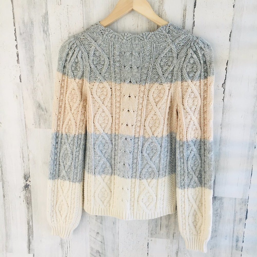 La Vie Rebecca Taylor Cable Knit Sweater Wool Cotton Blend Striped - Picture 10 of 12